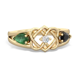 Emerald Hearts Intertwined 14K Yellow Gold ring R5880