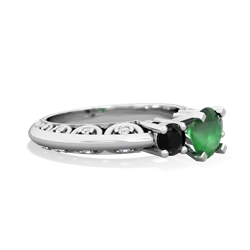 Emerald Art Deco Eternal Embrace Engagement 14K White Gold ring C2003