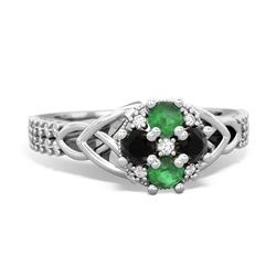 Emerald Celtic Knot Cluster Engagement 14K White Gold ring R26443RD