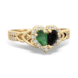 Emerald Celtic Knot Two Hearts As One 14K Yellow Gold ring R2644HRT