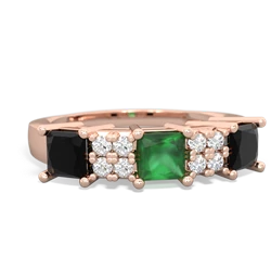 Emerald Three Stone Diamond Cluster 14K Rose Gold ring R2592