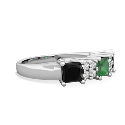 Emerald Three Stone Diamond Cluster 14K White Gold ring R2592