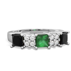 Emerald Three Stone Diamond Cluster 14K White Gold ring R2592