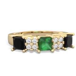 Emerald Three Stone Diamond Cluster 14K Yellow Gold ring R2592