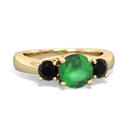 Emerald Three Stone Round Trellis 14K Yellow Gold ring R4018