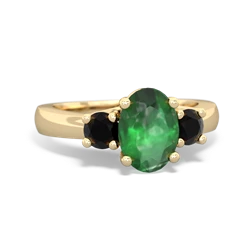 Emerald Three Stone Oval Trellis 14K Yellow Gold ring R4024