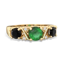 Emerald Hugs And Kisses 14K Yellow Gold ring R5016