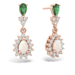 Emerald Halo Pear Dangle 14K Rose Gold earrings E1882