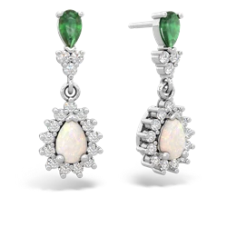 Emerald Halo Pear Dangle 14K White Gold earrings E1882