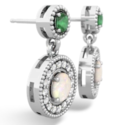 Emerald Halo Dangle 14K White Gold earrings E5319