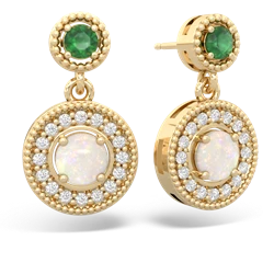 Emerald Halo Dangle 14K Yellow Gold earrings E5319