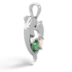 Emerald Dolphin Heart 14K White Gold pendant P5820