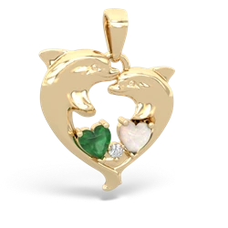 Emerald Dolphin Heart 14K Yellow Gold pendant P5820