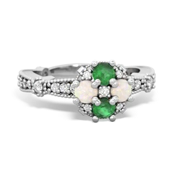 Emerald Sparkling Tiara Cluster 14K White Gold ring R26293RD