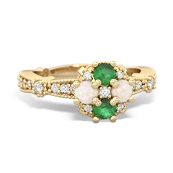 Emerald Sparkling Tiara Cluster 14K Yellow Gold ring R26293RD