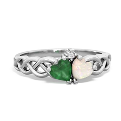 Emerald Heart To Heart Braid 14K White Gold ring R5870