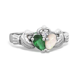 Emerald 'Our Heart' Claddagh 14K White Gold ring R2388