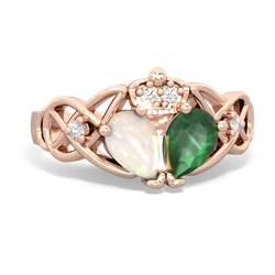 Emerald 'One Heart' Celtic Knot Claddagh 14K Rose Gold ring R5322