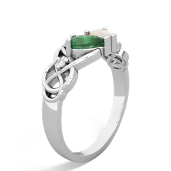 Emerald 'One Heart' Celtic Knot Claddagh 14K White Gold ring R5322