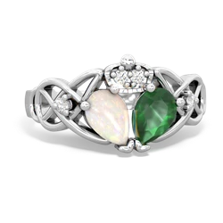 Emerald 'One Heart' Celtic Knot Claddagh 14K White Gold ring R5322