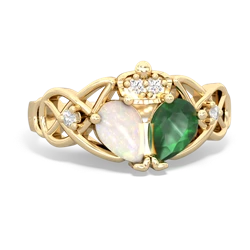 Emerald 'One Heart' Celtic Knot Claddagh 14K Yellow Gold ring R5322