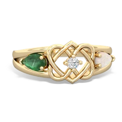 Emerald Hearts Intertwined 14K Yellow Gold ring R5880