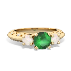 Emerald Art Deco Eternal Embrace Engagement 14K Yellow Gold ring C2003