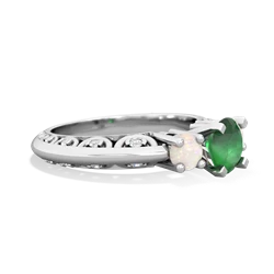 Emerald Art Deco Eternal Embrace Engagement 14K White Gold ring C2003