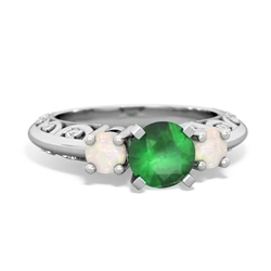 Emerald Art Deco Eternal Embrace Engagement 14K White Gold ring C2003