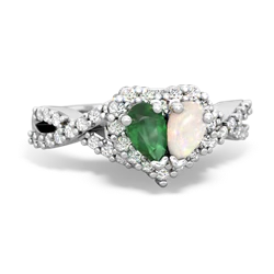 Emerald Diamond Twist 'One Heart' 14K White Gold ring R2640HRT