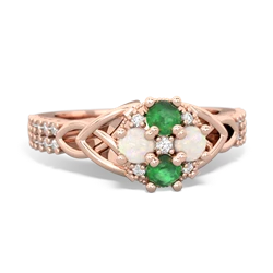 Emerald Celtic Knot Cluster Engagement 14K Rose Gold ring R26443RD