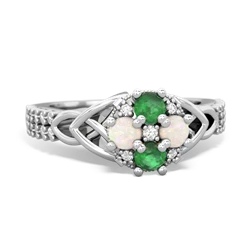 Emerald Celtic Knot Cluster Engagement 14K White Gold ring R26443RD