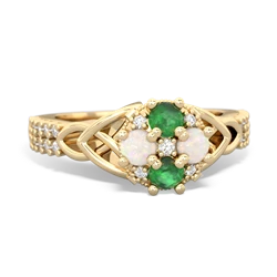 Emerald Celtic Knot Cluster Engagement 14K Yellow Gold ring R26443RD