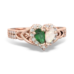 Emerald Celtic Knot Two Hearts As One 14K Rose Gold ring R2644HRT