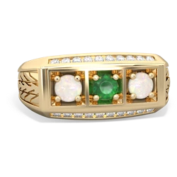 Emerald Three Stone Tire Tread Men's 14K Yellow Gold ring R0520