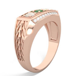 Emerald Three Stone Tire Tread Men's 14K Rose Gold ring R0520