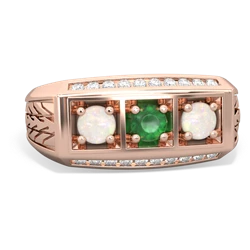 Emerald Three Stone Tire Tread Men's 14K Rose Gold ring R0520