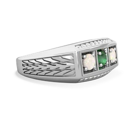 Emerald Three Stone Tire Tread Men's 14K White Gold ring R0520