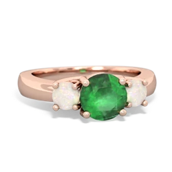 Emerald Three Stone Round Trellis 14K Rose Gold ring R4018