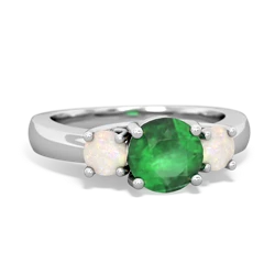 Emerald Three Stone Round Trellis 14K White Gold ring R4018