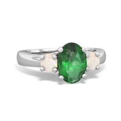 Emerald Three Stone Oval Trellis 14K White Gold ring R4024