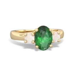 Emerald Three Stone Oval Trellis 14K Yellow Gold ring R4024