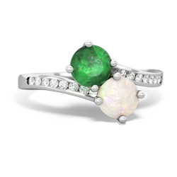 Emerald Channel Set Two Stone 14K White Gold ring R5303