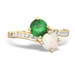 Emerald Channel Set Two Stone 14K Yellow Gold ring R5303