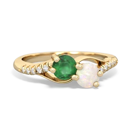 Emerald Infinity Pave Two Stone 14K Yellow Gold ring R5285