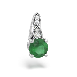 Emerald Antique Elegance 14K White Gold pendant P3100