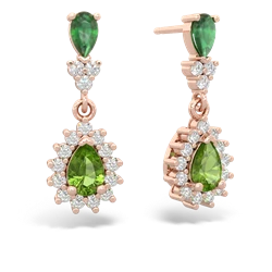 Emerald Halo Pear Dangle 14K Rose Gold earrings E1882