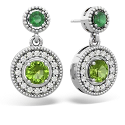 Emerald Halo Dangle 14K White Gold earrings E5319