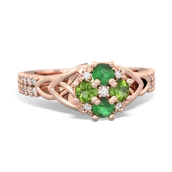 Emerald Celtic Knot Cluster Engagement 14K Rose Gold ring R26443RD