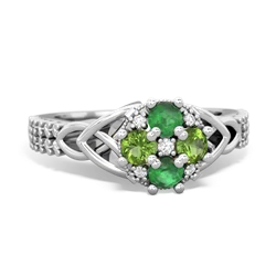 Emerald Celtic Knot Cluster Engagement 14K White Gold ring R26443RD